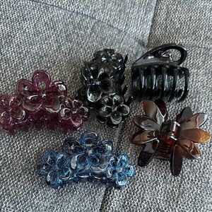 Floral Hair Claw Clip Set - Black, Blue, Brown